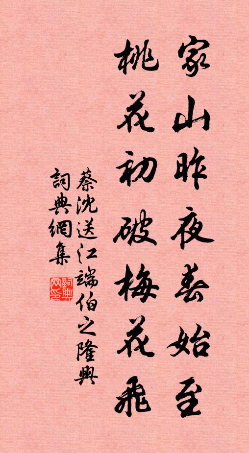 蔡沈家山昨夜春始至，桃花初破梅花飞书法作品欣赏
