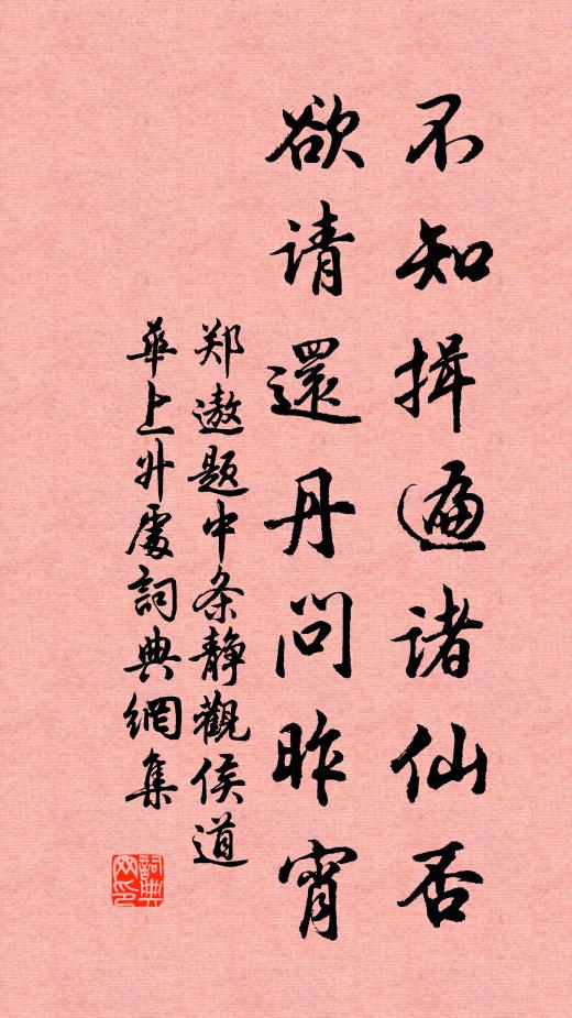 郑遨不知揖遍诸仙否，欲请还丹问昨宵书法作品欣赏