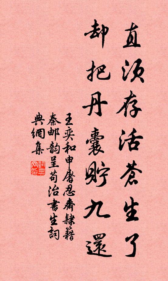 王奕直须存活苍生了，却把丹囊贮九还书法作品欣赏