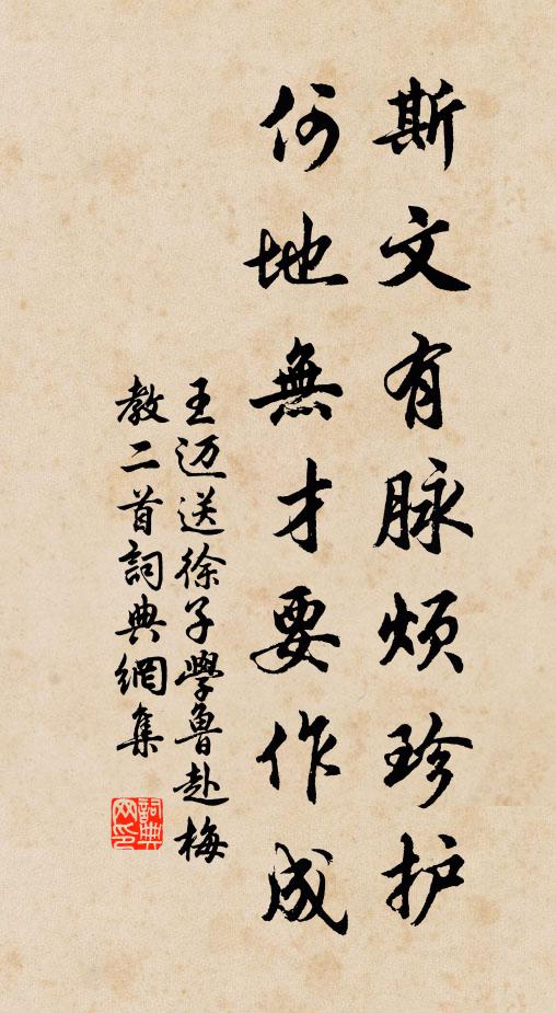 王迈斯文有脉烦珍护，何地无才要作成书法作品欣赏