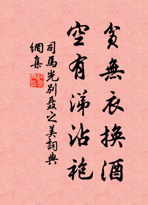 司马光贫无衣换酒，空有涕沾袍书法作品欣赏