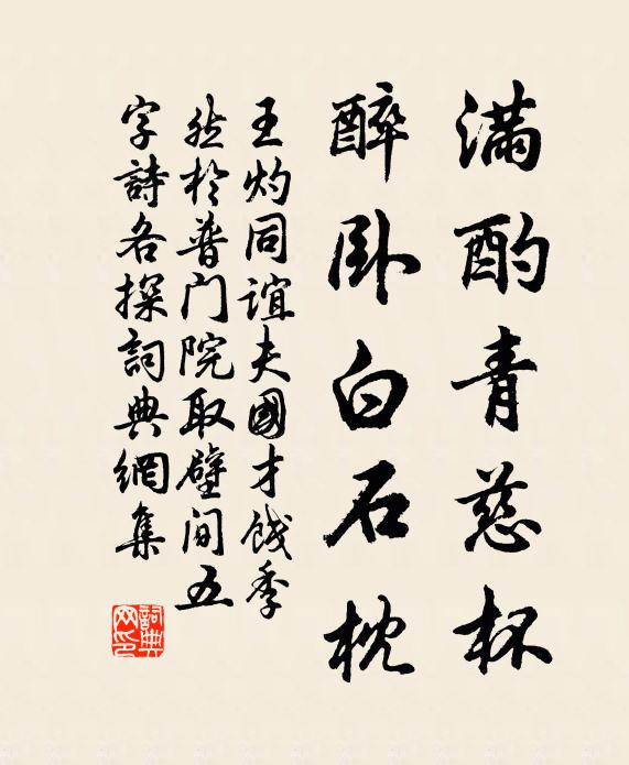 王灼满酌青慈杯，醉卧白石枕书法作品欣赏