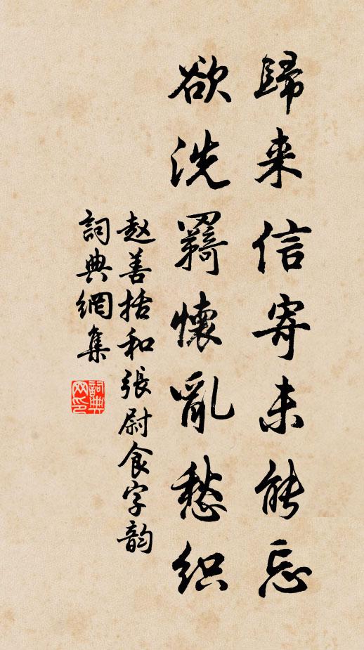 赵善括归来信寄未能忘，欲洗羇怀乱愁织书法作品欣赏