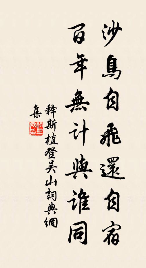 释斯植沙鸟自飞还自宿，百年无计与谁同书法作品欣赏