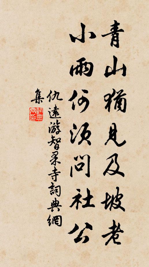 仇远青山犹见及坡老，小雨何须问社公书法作品欣赏