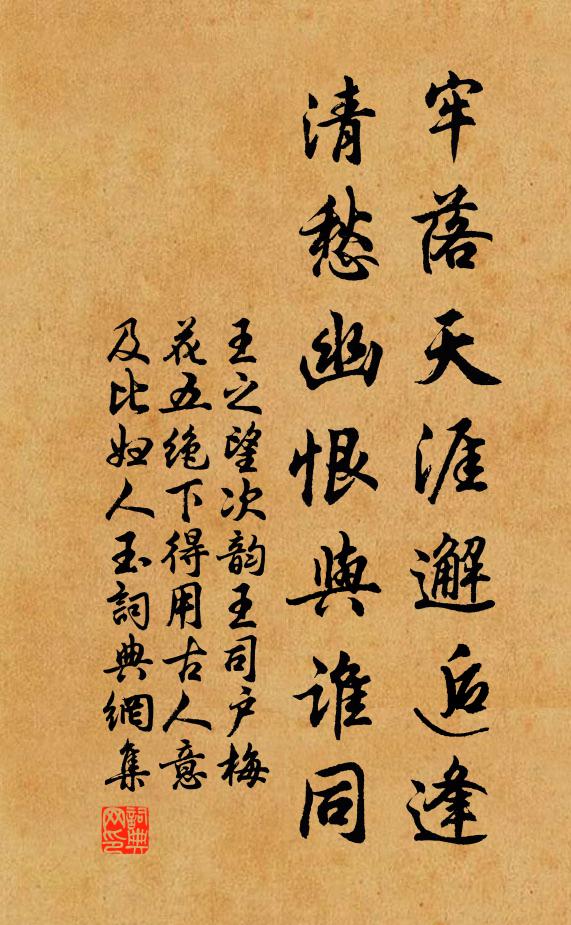 王之望牢落天涯邂逅逢，清愁幽恨与谁同书法作品欣赏