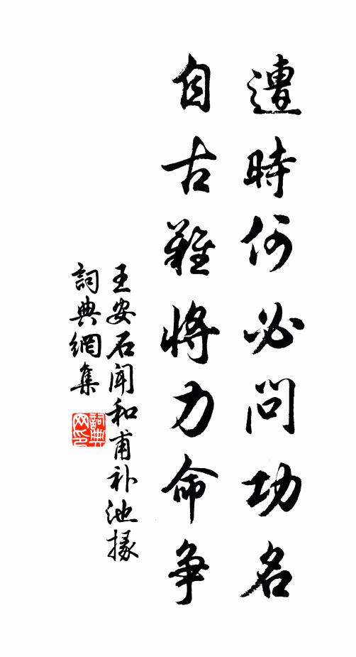 王安石遭时何必问功名，自古难将力命争书法作品欣赏