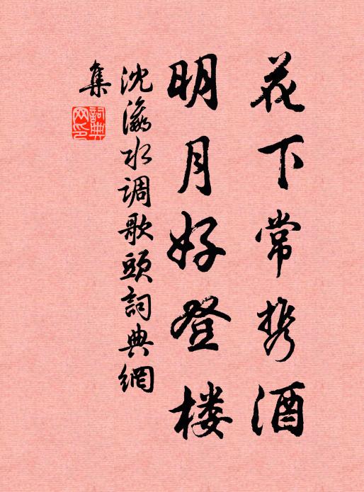 沈瀛花下常携酒，明月好登楼书法作品欣赏