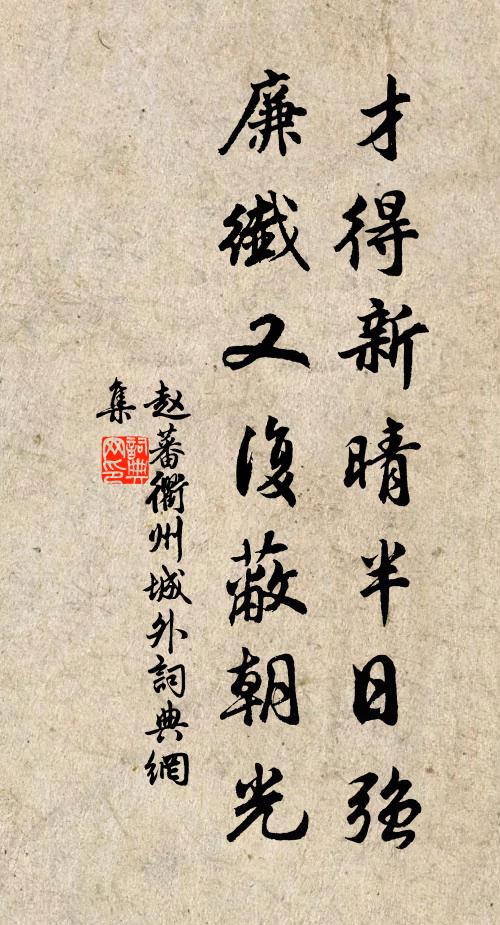 赵蕃才得新晴半日强，廉纖又复蔽朝光书法作品欣赏