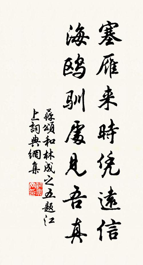 苏颂塞雁来时凭远信，海鸥驯处见吾真书法作品欣赏