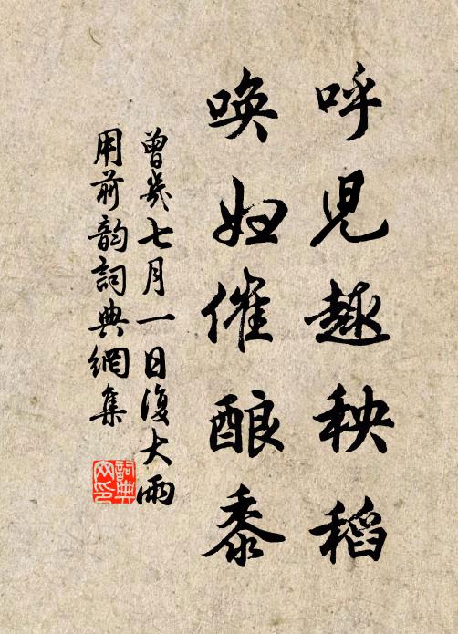 曾几呼儿趣秧稻，唤妇催酿黍书法作品欣赏