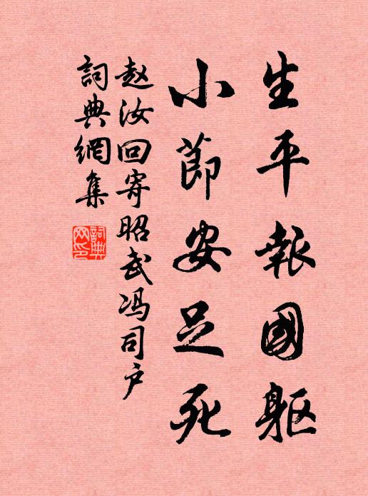 赵汝回生平报国躯，小节安足死书法作品欣赏
