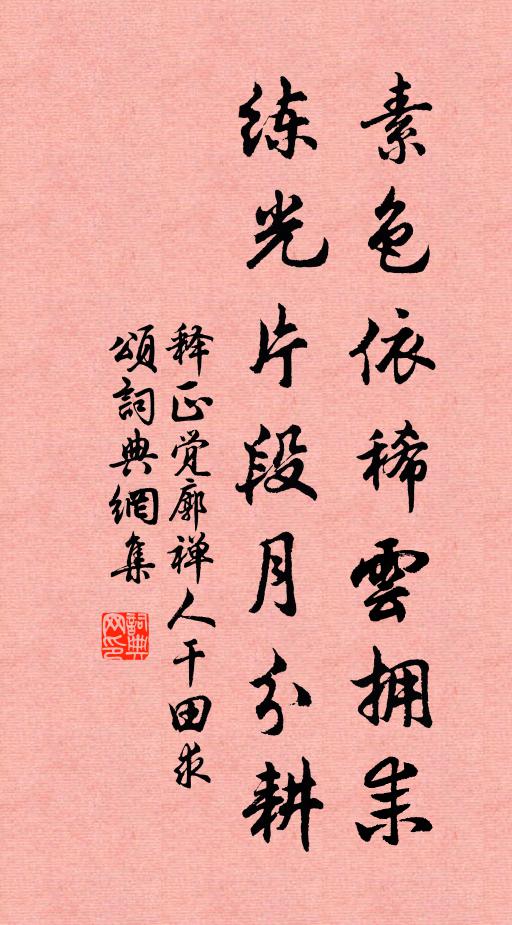 释正觉素色依稀云拥耒，练光片段月分耕书法作品欣赏