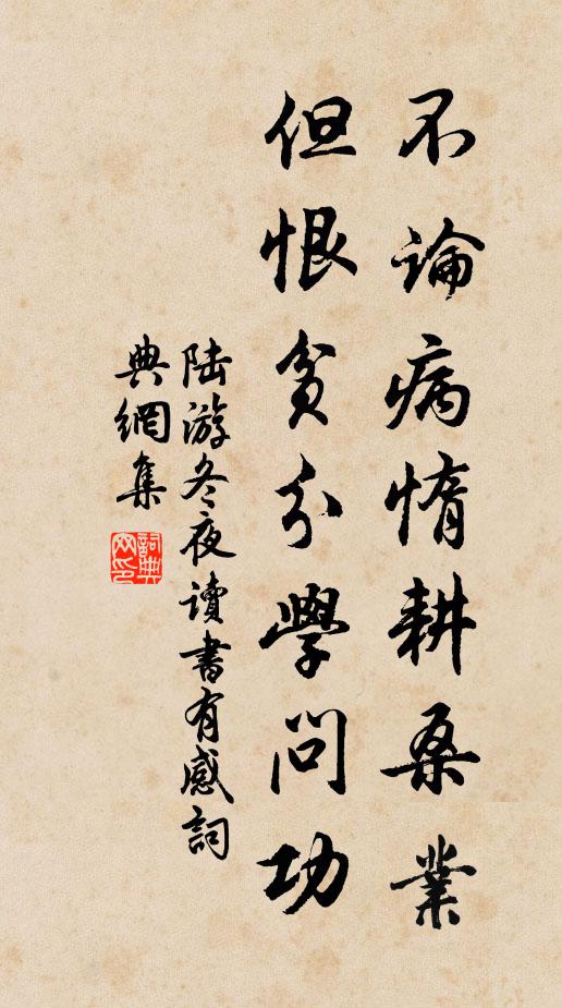 陆游不论病惰耕桑业，但恨贫分学问功书法作品欣赏