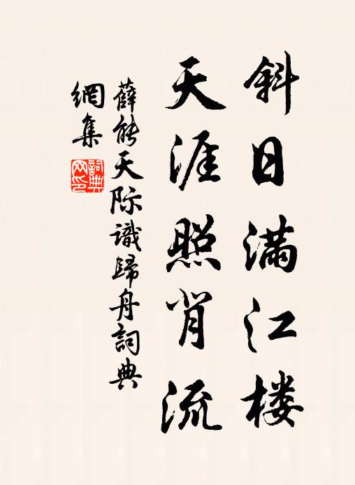 薛能斜日满江楼，天涯照背流书法作品欣赏