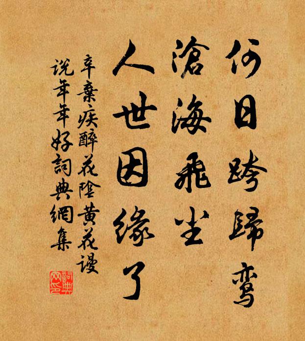 辛弃疾何日跨归鸾，沧海飞尘，人世因缘了书法作品欣赏