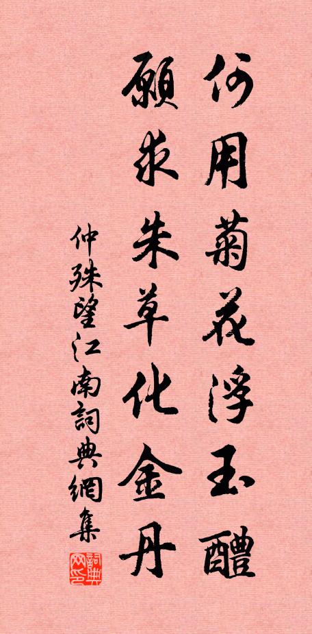 仲殊何用菊花浮玉醴，愿求朱草化金丹书法作品欣赏