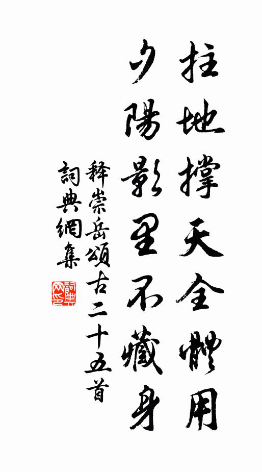 释崇岳拄地撑天全体用，夕阳影里不藏身书法作品欣赏
