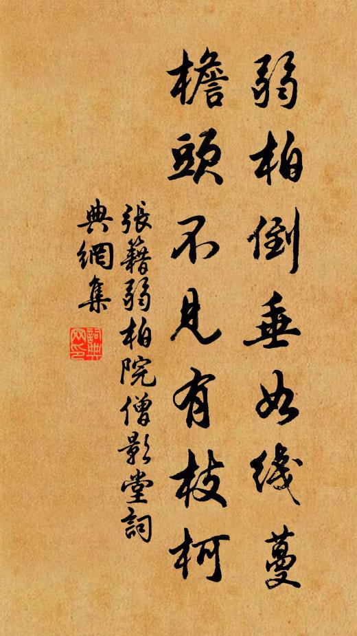 张籍弱柏倒垂如线蔓，檐头不见有枝柯书法作品欣赏