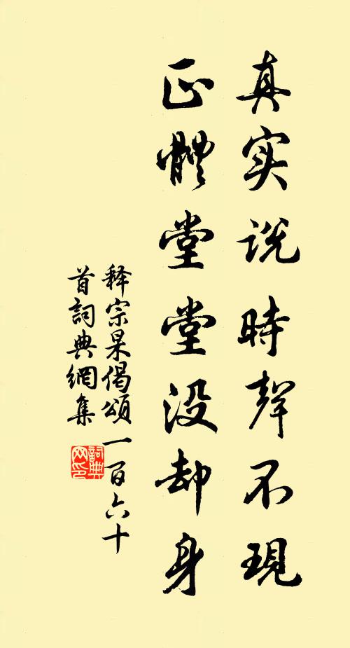 释宗杲真实说时声不现，正体堂堂没却身书法作品欣赏