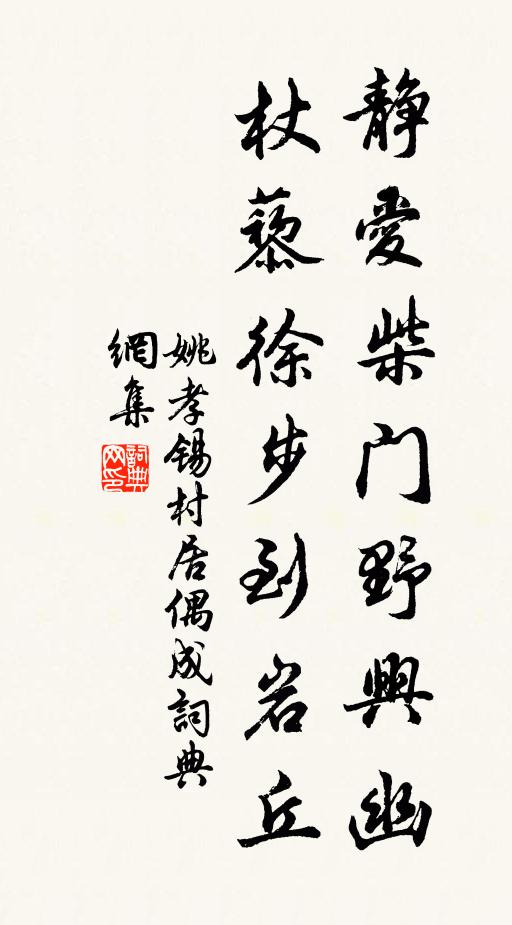 姚孝锡静爱柴门野兴幽，杖藜徐步到岩丘书法作品欣赏