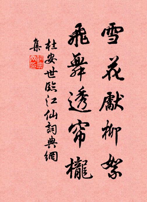 杜安世雪花先柳絮，飞舞透帘栊书法作品欣赏