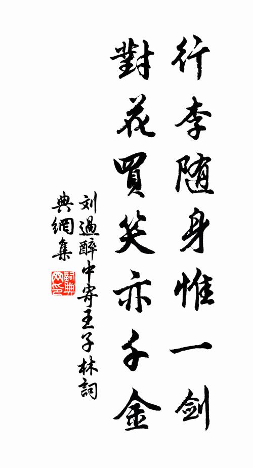 刘过行李随身惟一剑，对花买笑亦千金书法作品欣赏