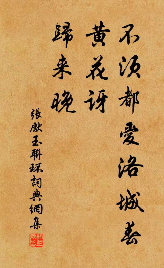张先不须都爱洛城春，黄花讶、归来晚书法作品欣赏