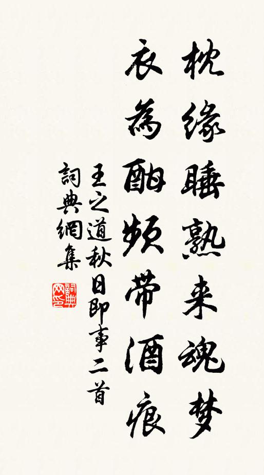 王之道枕缘睡熟来魂梦，衣为酣频带酒痕书法作品欣赏