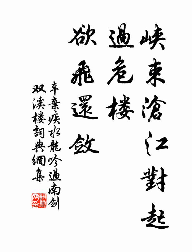 辛弃疾峡束沧江对起，过危楼、欲飞还敛书法作品欣赏