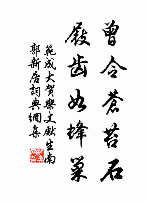 范成大曾令苍苔石，屐齿如蜂巢书法作品欣赏