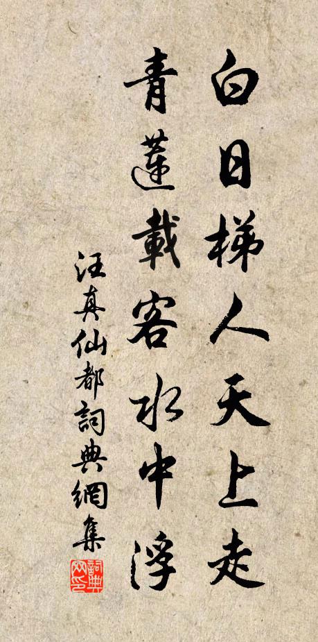 汪真白日梯人天上走，青莲载客水中浮书法作品欣赏