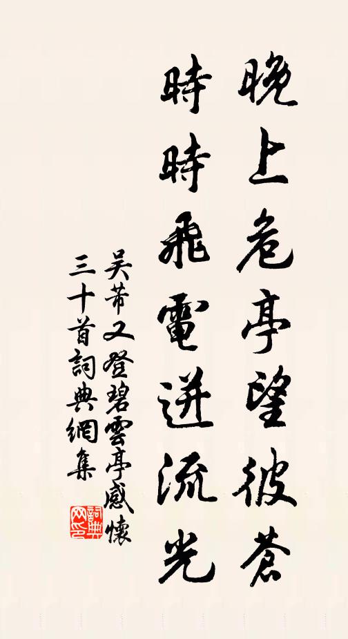 吴芾晚上危亭望彼苍，时时飞电迸流光书法作品欣赏