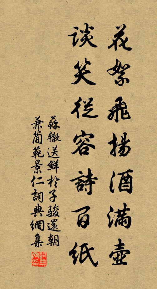 苏辙花絮飞扬酒满壶，谈笑从容诗百纸书法作品欣赏