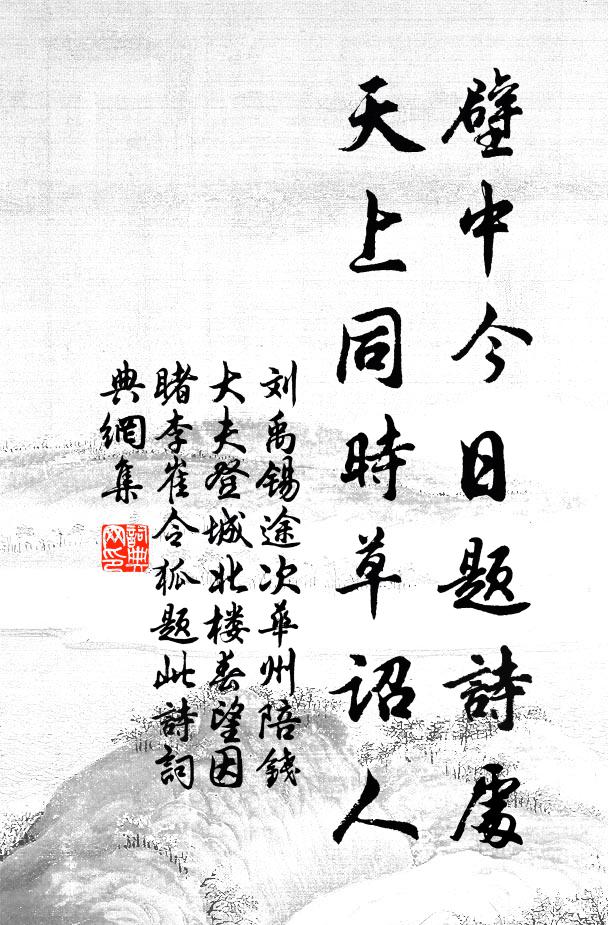 刘禹锡壁中今日题诗处，天上同时草诏人书法作品欣赏