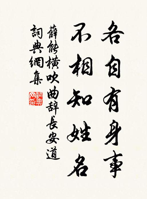 薛能各自有身事，不相知姓名书法作品欣赏