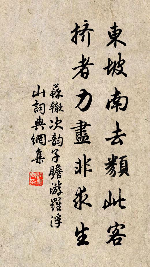 苏辙东坡南去类此客，挤者力尽非求生书法作品欣赏