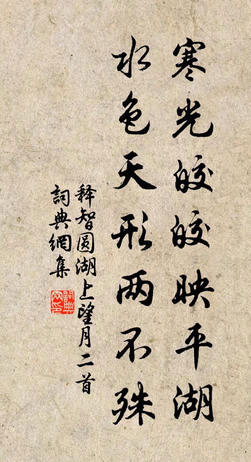 释智圆寒光皎皎映平湖，水色天形两不殊书法作品欣赏