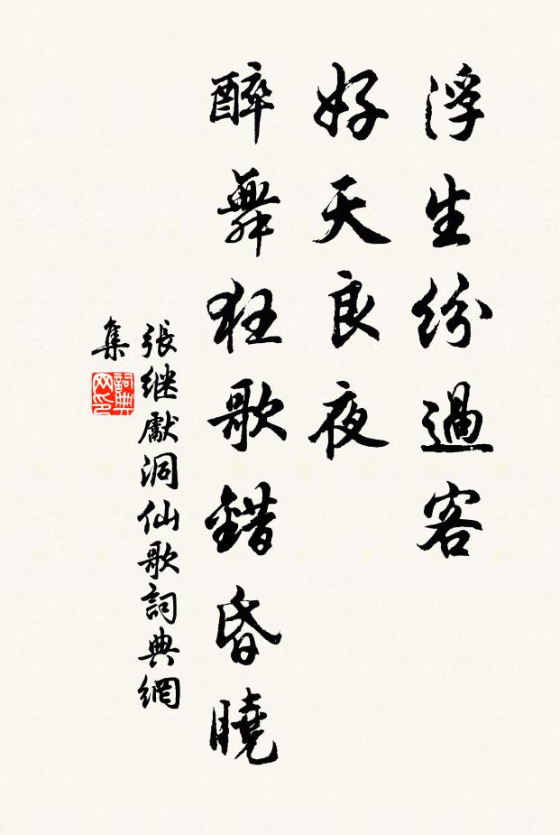 张继先浮生纷过客，好天良夜，醉舞狂歌错昏晓书法作品欣赏