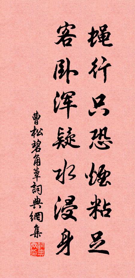 曹松蝇行只恐烟粘足，客卧浑疑水浸身书法作品欣赏
