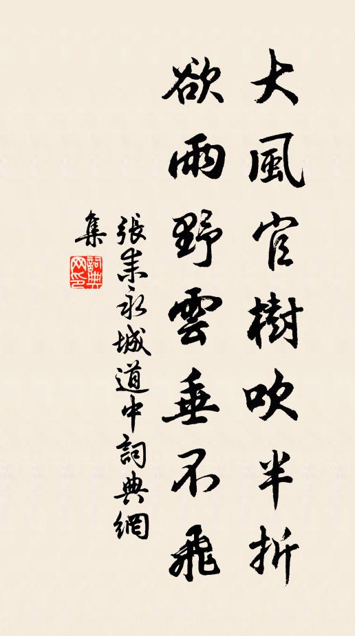 张耒大风官树吹半折，欲雨野云垂不飞书法作品欣赏