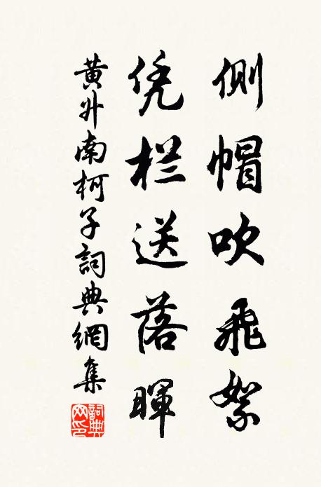 黄升侧帽吹飞絮，凭栏送落晖书法作品欣赏