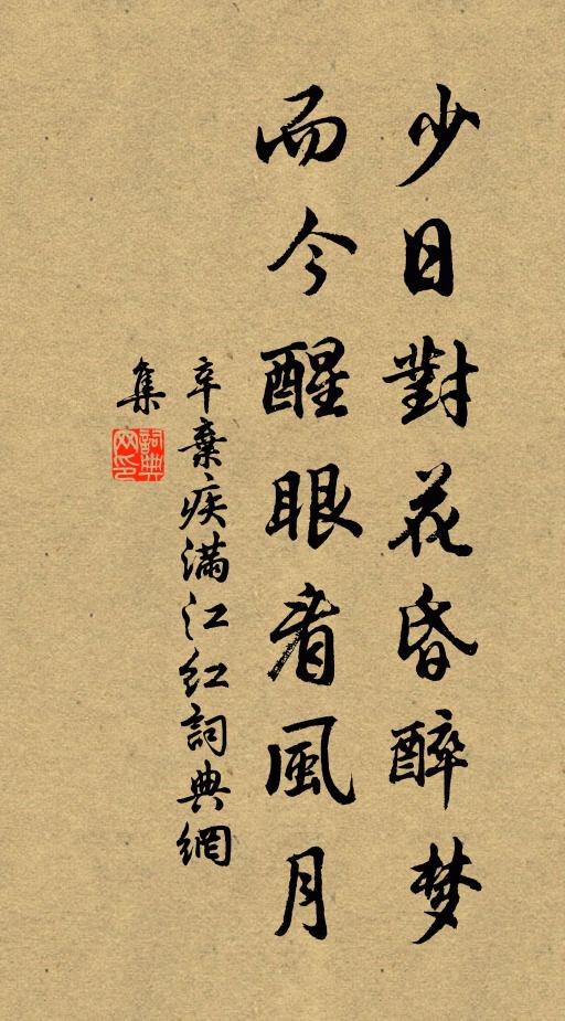 辛弃疾少日对花昏醉梦，而今醒眼看风月书法作品欣赏