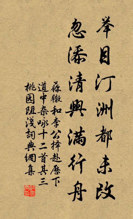 苏辙举目汀洲都未改，忽添清兴满行舟书法作品欣赏