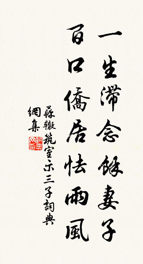 苏辙一生滞念余妻子，百口侨居怯雨风书法作品欣赏