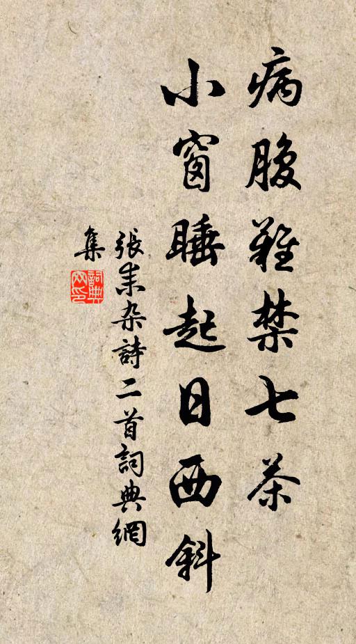 张耒病腹难禁七◇茶，小窗睡起日西斜书法作品欣赏