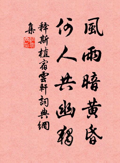 释斯植风雨暗黄昏，何人共幽独书法作品欣赏