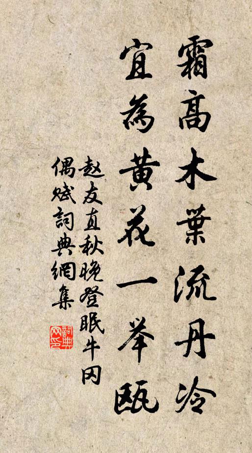 赵友直霜高木叶流丹冷，宜为黄花一举瓯书法作品欣赏