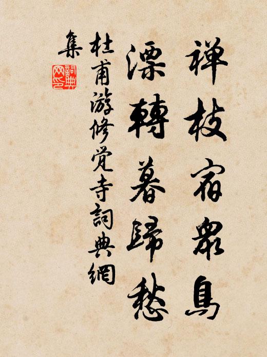 杜甫禅枝宿众鸟，漂转暮归愁书法作品欣赏