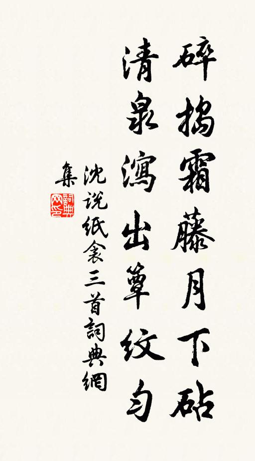 沈说碎捣霜藤月下砧，清泉泻出簟纹匀书法作品欣赏